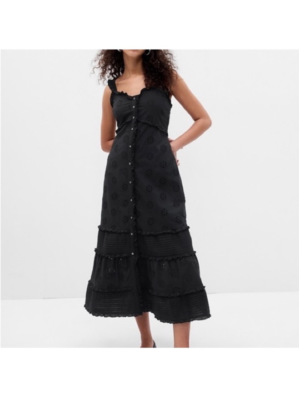 Ruffle Hem Eyelet Maxi Dress